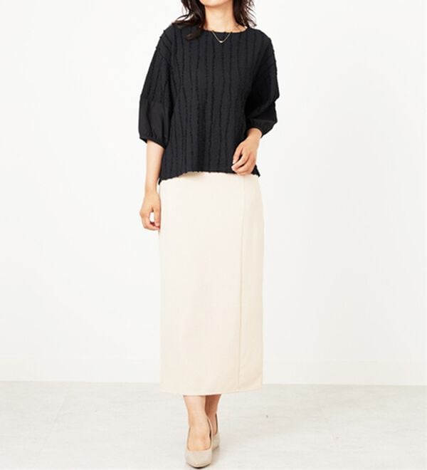 BELLUNA（ベルーナ）の「楊柳ストライプ刺しゅうブラウス（カットソー）」｜詳細画像