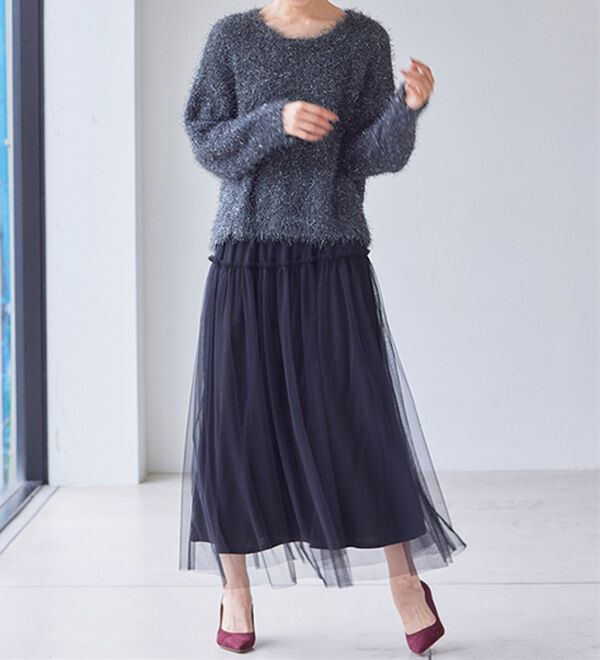 RANAN（ラナン）の「ふわっと可愛いフリルギャザーチュールスカート（ロングスカート）」｜詳細画像