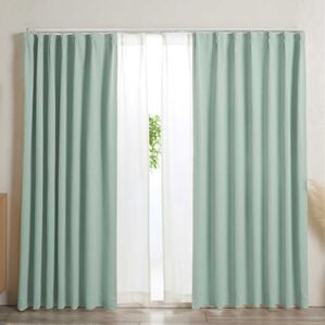 iellio（イエリオ）の「防炎＆１・２級遮光＆断熱保温＆ＵＶ見えにくいレース付カーテンセット＜４枚組・防炎・遮光１級・洗える・無地・レースカーテン＞（ドレープカーテン）」｜ライトブルー