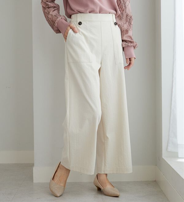 BELLUNA（ベルーナ）の「《快適Ｌａｂ．》サラもち！快適ビンテージ調素材ワイドパンツ（ワイドパンツ・ガウチョ）」｜詳細画像