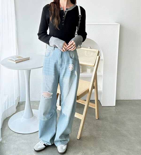 GeeRA（ジーラ）の「レイヤード風ヘンリーネックリブニットトップス（ニット・セーター）」｜詳細画像