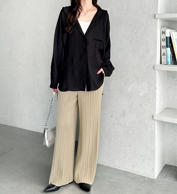 GeeRA（ジーラ）の「セルフカットセミワイドプリーツパンツ（フルレングスパンツ）」｜詳細画像