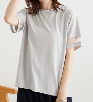 BELLUNA（ベルーナ）の「【接触冷感】ヒンヤリ冷感！箔プリントロゴプルオーバー（カットソー）」｜ライトグレー