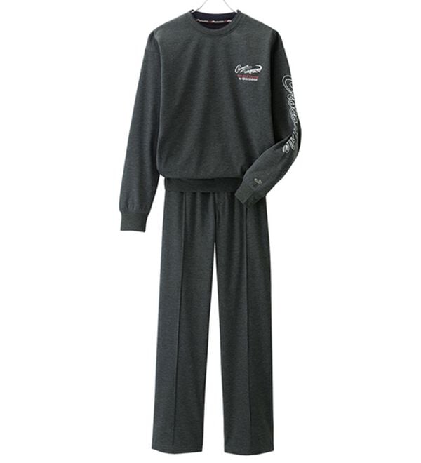 「＜クロコダイル＞デザインホームスーツ（メンズルームウェア）」｜クルーネックグレー