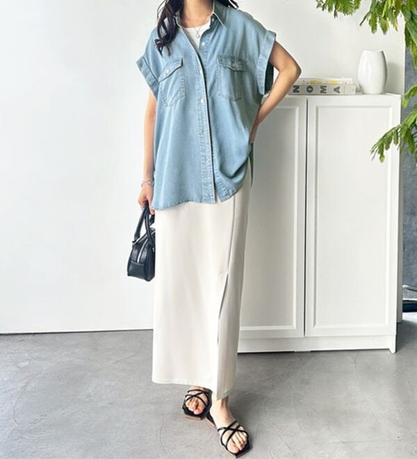 GeeRA（ジーラ）の「着回し自在！フレンチスリーブデニムシャツ（シャツ）」｜詳細画像