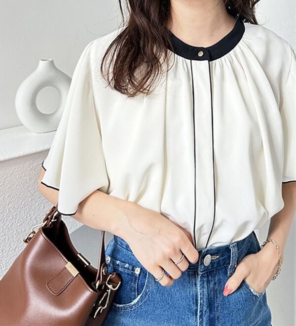 GeeRA（ジーラ）の「前後２ＷＡＹ配色フレアー袖ブラウス（ブラウス）」｜詳細画像