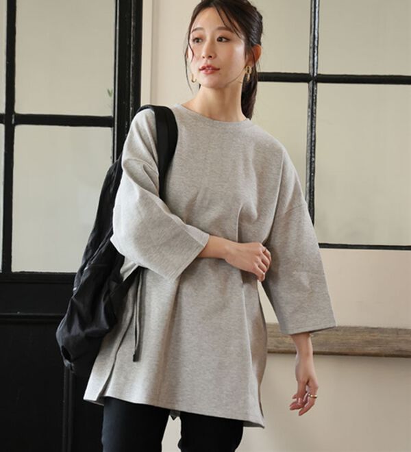 A HAPPY MARILYN（アハッピーマリリン）の「【Ｍ～８Ｌ】スウェット苦手さんも嬉しい！綿トレーナーライクビッグシルエットＴシャツ（Tシャツ）」｜詳細画像