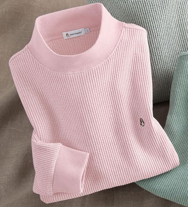 「＜ハッシュパピー＞杢調ワッフル地ハイネックトレーナー（メンズトレーナー）」｜ミックスパープル