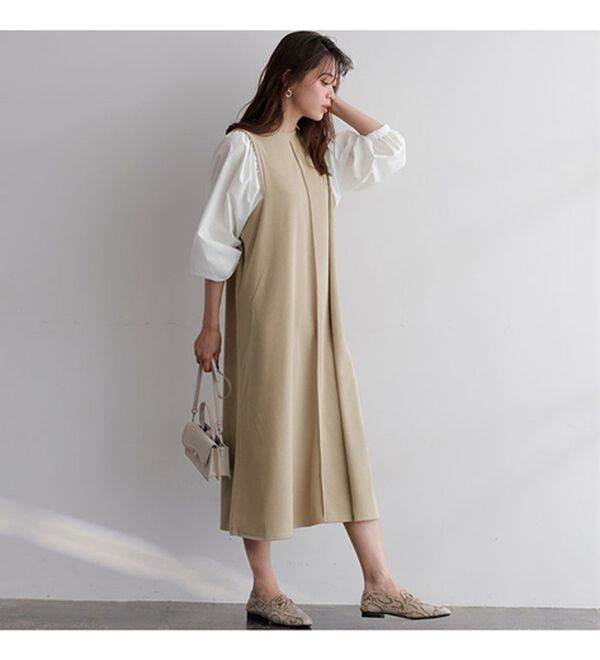 GeeRA（ジーラ）の「袖異素材カットソーワンピース（カットソーワンピース）」｜詳細画像