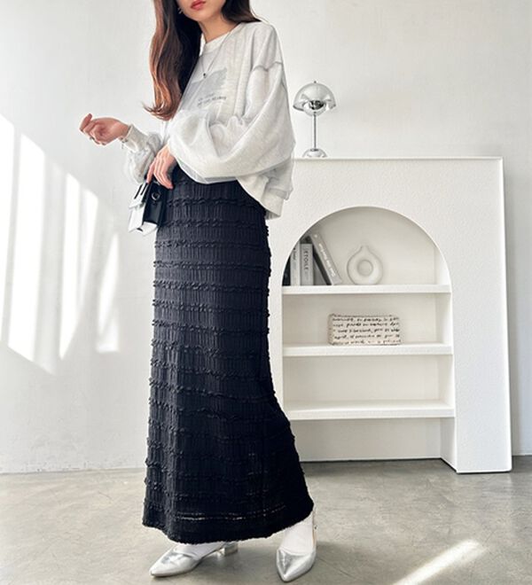 GeeRA（ジーラ）の「すっきりオシャレ見え！ジャカードレースタイトスカート（ロングスカート）」｜詳細画像