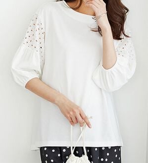 BELLUNA（ベルーナ）の「ボリューム袖レース切替プルオーバー（カットソー）」｜オフ白