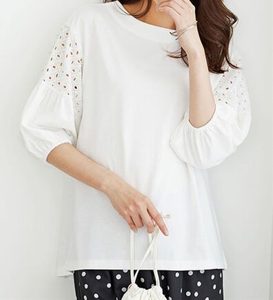BELLUNA（ベルーナ）の「ボリューム袖レース切替プルオーバー（カットソー）」