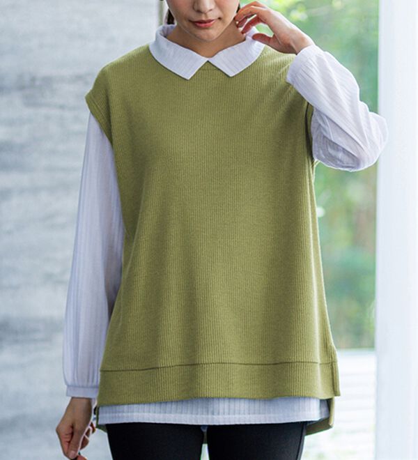 BELLUNA（ベルーナ）の「【新色追加】&ldquo;2点セット&rdquo;あぜ素材ベストアンサンブル（アンサンブル）」｜詳細画像