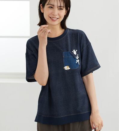 BELLUNA（ベルーナ）の「ネコ刺しゅうデニム調プルオーバー（カットソー）」