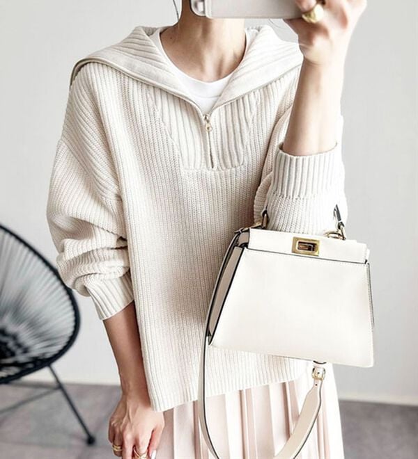 BELLUNA（ベルーナ）の「あぜ編ハーフジップニットプルオーバー（ニット・セーター）」｜詳細画像