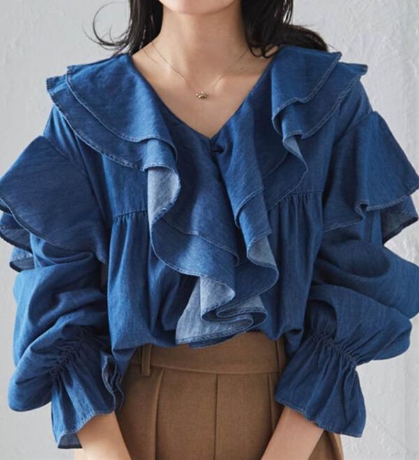RANAN（ラナン）の「ビッグカラーフリルデニムブラウス（ブラウス）」｜詳細画像