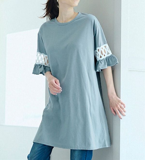 RANAN（ラナン）の「袖レース切替チュニックワンピース（チュニックワンピース）」｜詳細画像