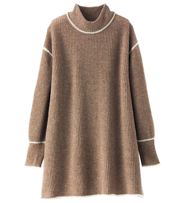 BELLUNA（ベルーナ）の「やわらかウールカシミヤ配色デザインチュニック（チュニック）」｜モカ系