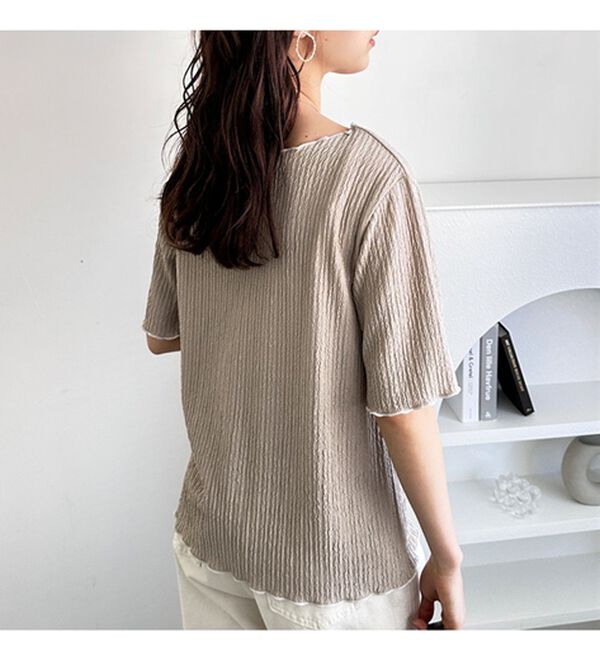 GeeRA（ジーラ）の「前後２ＷＡＹ配色メロー５分袖カットソー（カットソー）」｜詳細画像