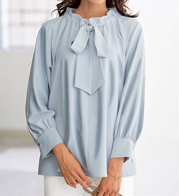 BELLUNA（ベルーナ）の「着脱楽々！フリル衿ボウタイブラウス（ブラウス）」｜ライトブルー