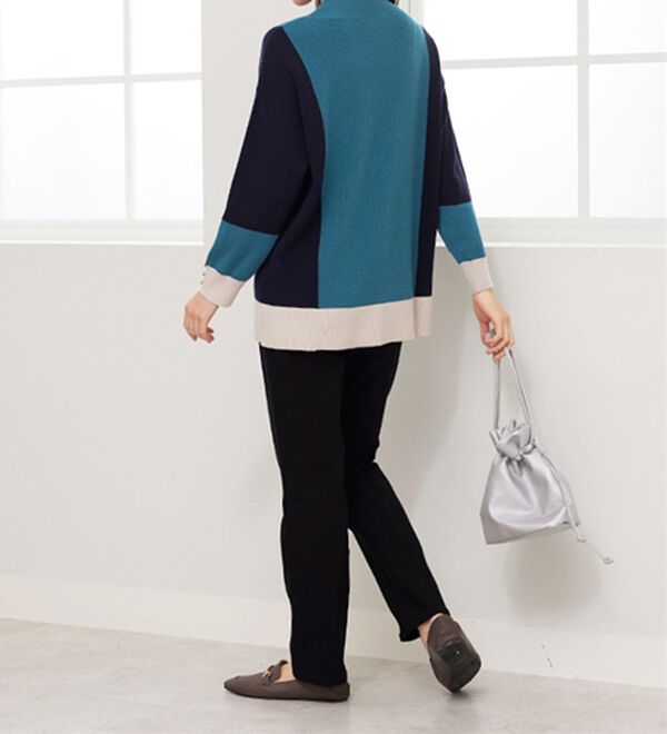 BELLUNA（ベルーナ）の「配色デザイン編地切替ニットプルオーバー（ニット・セーター）」｜詳細画像