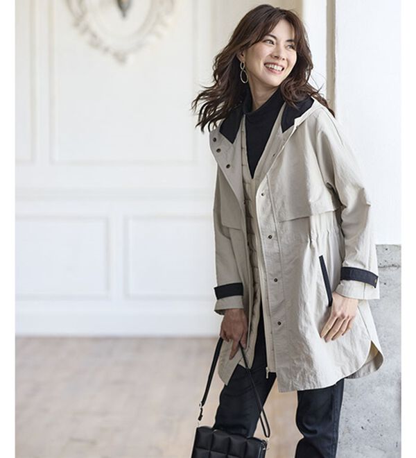 BELLUNA（ベルーナ）の「おしゃれの主役！蓄熱中わたベスト付配色コート（ハーフコート）」｜詳細画像