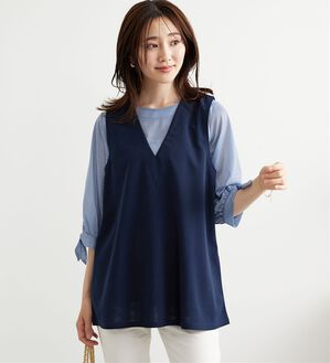 BELLUNA（ベルーナ）の「【2点セット】ストライプシャツ×ベストアンサンブル（アンサンブル）」｜詳細画像