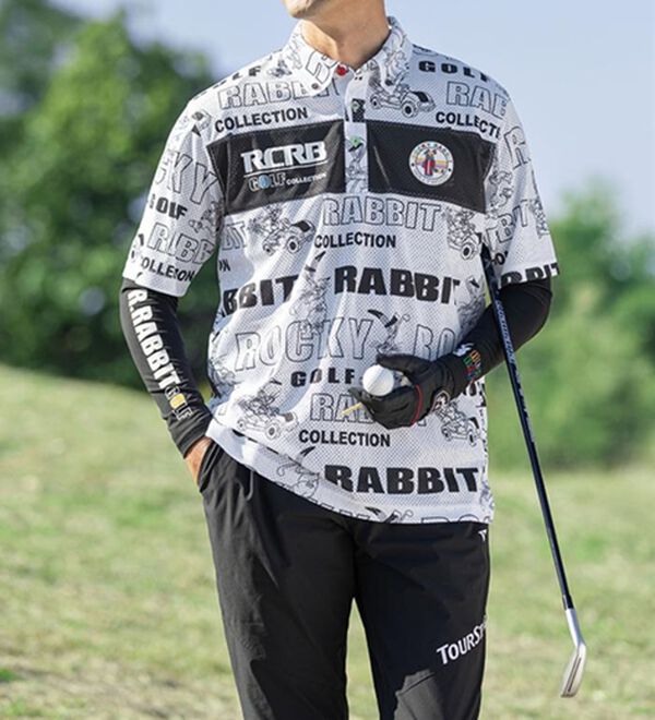 「＜ロッキーラビット＞総柄ビッグメッシュポロシャツ（メンズポロシャツ）」｜詳細画像