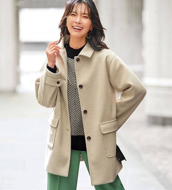 BELLUNA（ベルーナ）の「ウール調ステンカラーコート（ハーフコート）」｜詳細画像