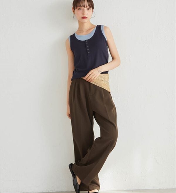 RANAN（ラナン）の「カップ付きレイヤードヘンリーネックタンクトップ（カットソー）」｜詳細画像