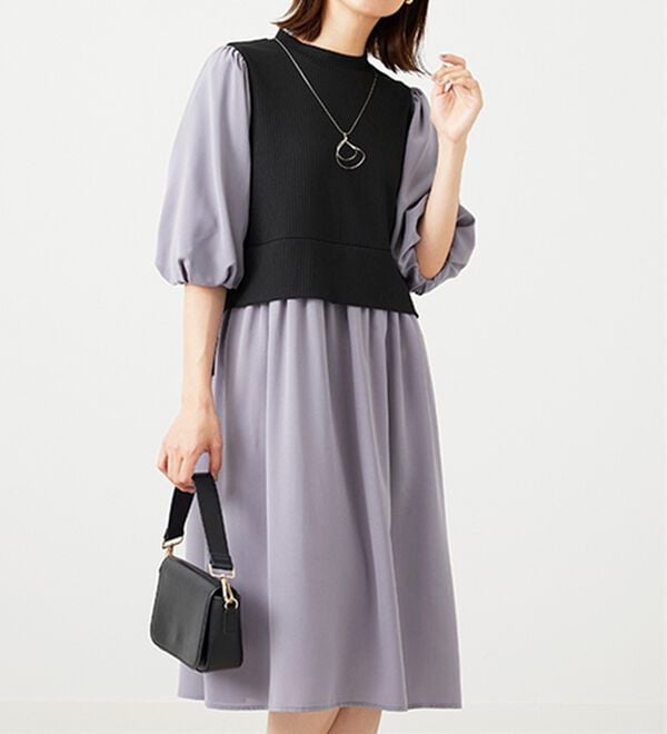 BELLUNA（ベルーナ）の「ベルト使い異素材切替ワンピ―ス（その他ワンピース）」｜詳細画像