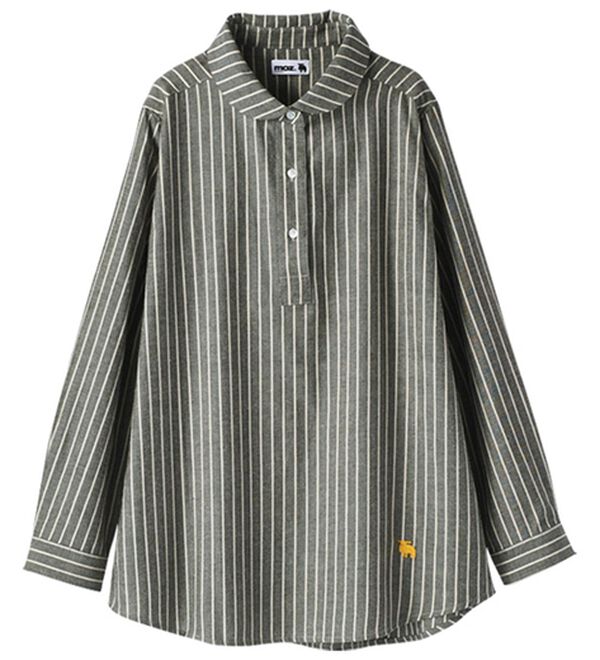 BELLUNA（ベルーナ）の「＜ｍｏｚ＞綿１００％丸エリ刺しゅうシャツ（シャツ）」｜ストライプ