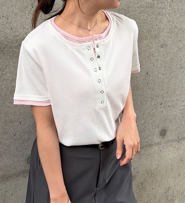 RANAN（ラナン）の「レイヤード風ヘンリーネックTシャツ（カットソー）」｜詳細画像