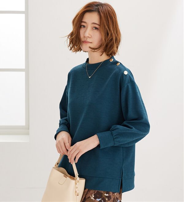 BELLUNA（ベルーナ）の「ジャカード素材肩ボタンプルオーバー（カットソー）」｜詳細画像