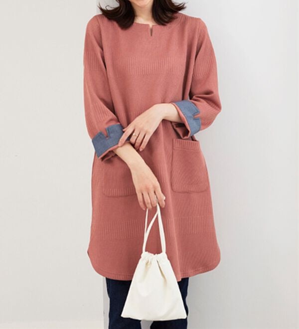 BELLUNA（ベルーナ）の「ポケット付ボーダージャカードワンピース（その他ワンピース）」｜詳細画像