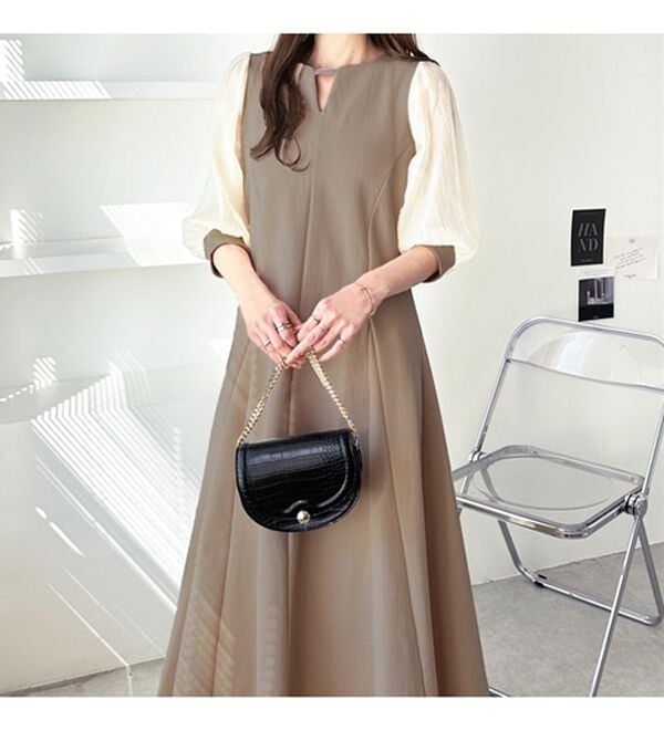 GeeRA（ジーラ）の「袖楊柳シアー美ラインワンピース（カットソーワンピース）」｜詳細画像