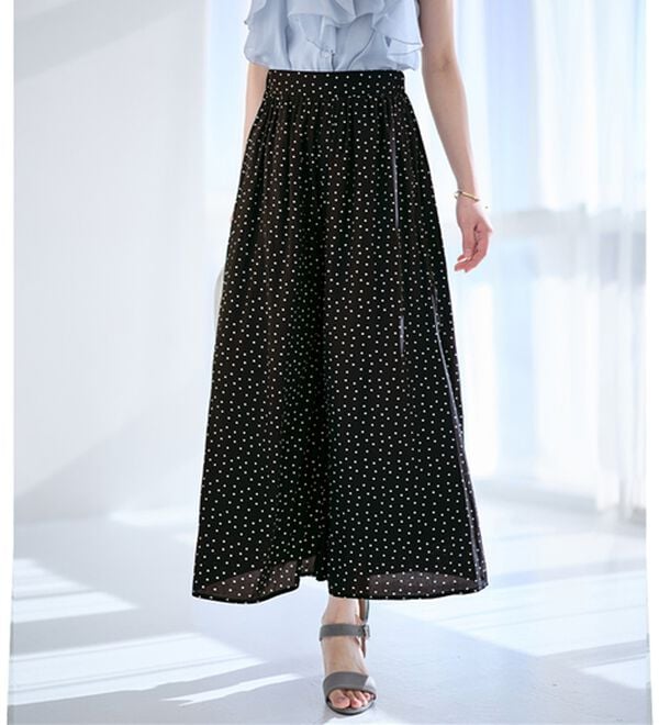 alotta（アロッタ）の「【選べる２丈】さらっと上品！サテンワイドパンツ（ワイドパンツ・ガウチョ）」｜ブラックドット柄／レギュラー丈