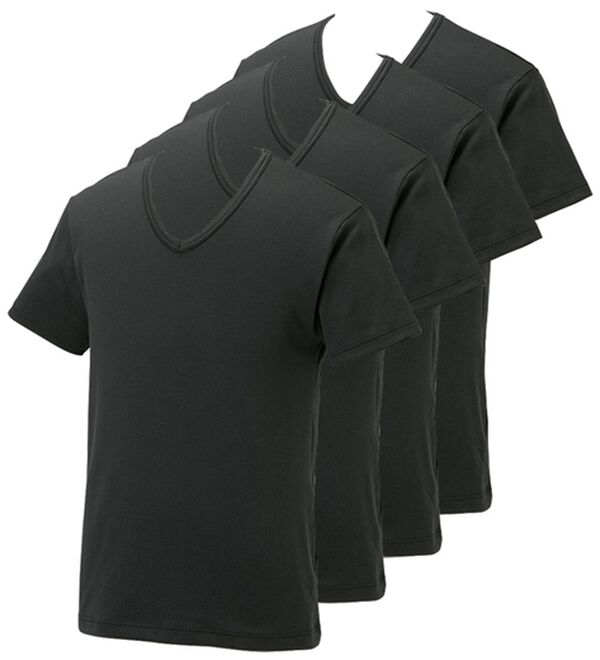 「【４枚組】サーモケア（Ｒ）綿混裏起毛インナー（メンズ肌着・インナーウェア）」｜ブラック4枚組 半袖V首