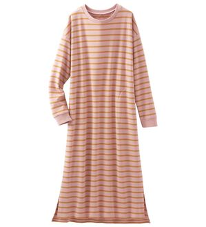 LAVIENNE（ラヴィエンヌ）の「綿混裏シャギーボーダーワンピース（パジャマ・ルームウェア）」｜ピンクベージュ