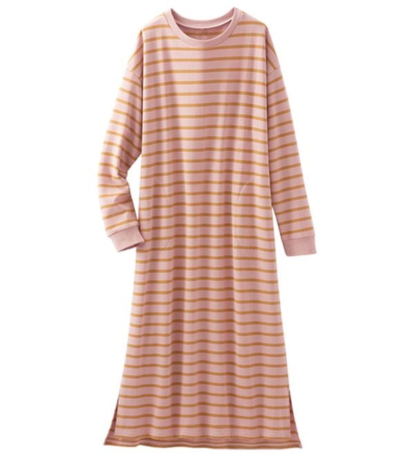 LAVIENNE（ラヴィエンヌ）の「綿混裏シャギーボーダーワンピース（パジャマ・ルームウェア）」｜ピンクベージュ