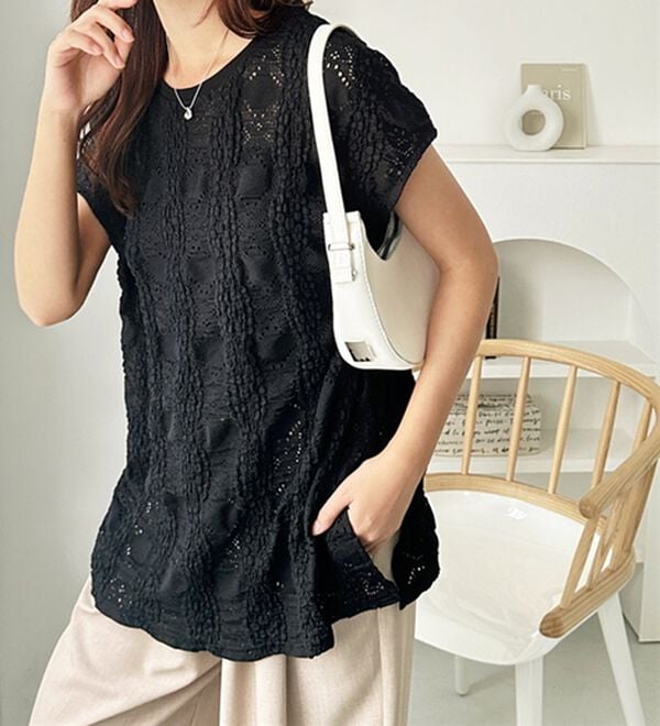 GeeRA（ジーラ）の「総レースフレンチスリーブＴシャツ（カットソー）」｜詳細画像