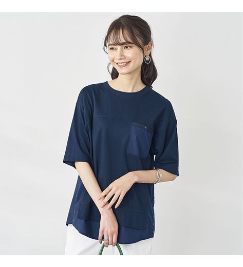 ファビアナフィリッピ　サテン　ドッキング　カットソー　プルオーバー　肩ボタン ファビアナフィリッピ サテン ドッキング カットソー プル