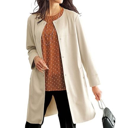 BELLUNA（ベルーナ）の「スエード調ノーカラーロング丈ジャケット（ノーカラージャケット）」