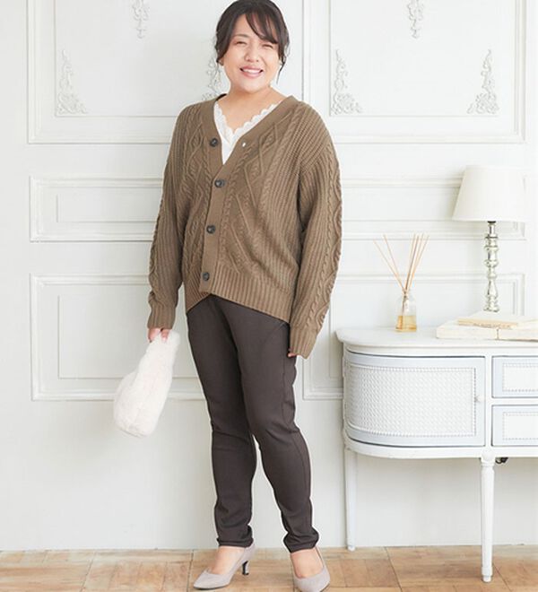 A HAPPY MARILYN（アハッピーマリリン）の「【Ｌ～８Ｌ／選べるデザイン】ストレッチ裏起毛美脚パンツ（テーパードパンツ）」｜詳細画像