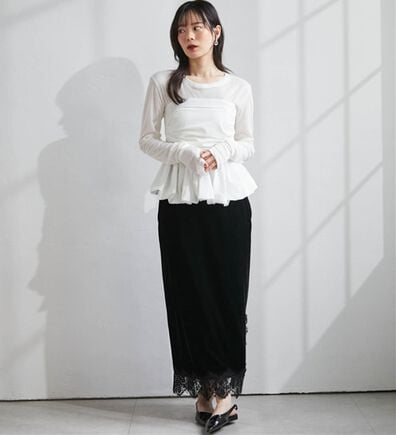 RANAN（ラナン）の「裾レースベロアナロースカート（ロングスカート）」