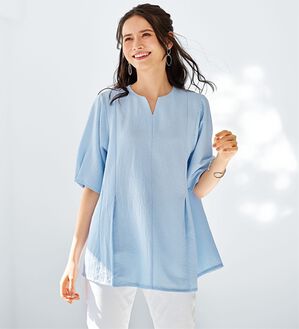 BELLUNA（ベルーナ）の「スッキリ見せ！ポコポコ素材プルオーバー（ブラウス）」｜サックス