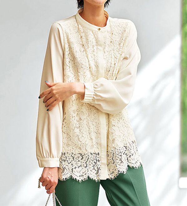 BELLUNA（ベルーナ）の「上品スカラップレース使いシャツチュニック（チュニック）」｜オフ白