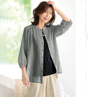 BELLUNA（ベルーナ）の「【タンクトップ付】綿シアーシャツブラウスセット（シャツ）」｜ギンガムチェック