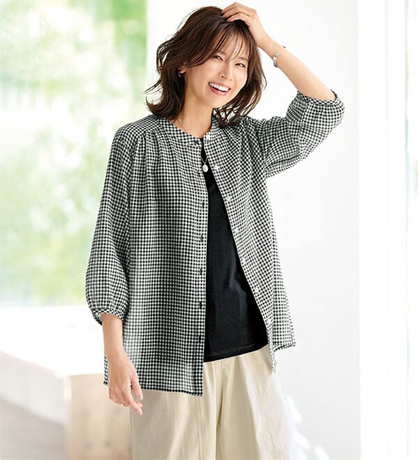 BELLUNA（ベルーナ）の「【タンクトップ付】綿シアーシャツブラウスセット（シャツ）」｜ギンガムチェック