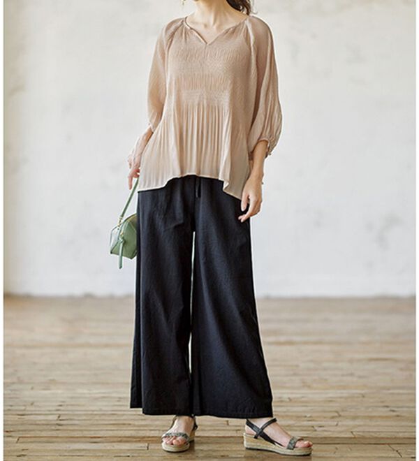 GeeRA（ジーラ）の「麻入りリラックスワイドパンツ（ワイドパンツ・ガウチョ）」｜詳細画像